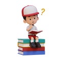 3D kid character get confused when reading a book Royalty Free Stock Photo