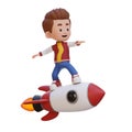 3D kid character standing riding a rocket Royalty Free Stock Photo