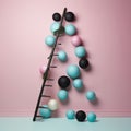 3d render of a ladder with a Christmas tree made of balloons
