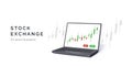 3D render laptop with candlestick chart on screen. Stock exchange trading concept. Business template for banners