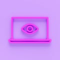 3d render of Laptop and eye icon. Internet surveillance, spyware, computer is watching you concepts. Flat design. 3d