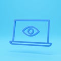 3d render of Laptop and eye icon. Internet surveillance, spyware, computer is watching you concepts. Flat design. 3d