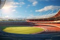 3D render of a large football stadium in the city at sunset