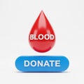 Red Blood Drop with Donate Button on White Background image photo Royalty Free Stock Photo