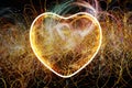 3d render of led light heart on a festive light efects background