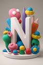3D Render of the Letter \'N\' Surrounded by Playful CGI Clay Objects Royalty Free Stock Photo