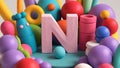 3D Render of the Letter \'N\' Surrounded by Playful CGI Clay Objects Royalty Free Stock Photo