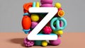 3D Render of Letter \'Z\' Surrounded by Playful Colorful Objects in a Stylized, Clay-Like Texture Royalty Free Stock Photo