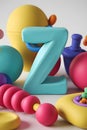 3D Render of Letter \'Z\' Surrounded by Playful Colorful Objects in a Stylized, Clay-Like Texture Royalty Free Stock Photo
