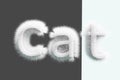 3D render. Lettering cat from white wool on a gray background.