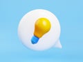 3d render light bulb in speech bubble, solution