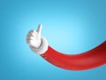 3d render, Like gesture. Santa Claus hand shows thumb up, with red sleeve and white glove. Funny cartoon character