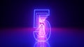 3d render, linear symbol, neon number five glowing in the dark with ultraviolet light, pink blue gradient laser ray