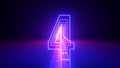 3d render, linear symbol, neon number four glowing in the dark with ultraviolet light, pink blue gradient laser ray