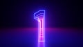 3d render, linear symbol, neon number one glowing in the dark with ultraviolet light, pink blue gradient laser ray