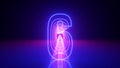 3d render, linear symbol, neon number six glowing in the dark with ultraviolet light, pink blue gradient laser ray