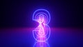 3d render, linear symbol, neon number three glowing in the dark with ultraviolet light, pink blue gradient laser ray