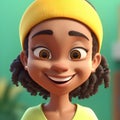 3D Render of Little African Girl in Yellow Hat with Afro Hair