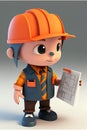3D Render of Little Boy Construction Worker with helmet and blueprints Royalty Free Stock Photo