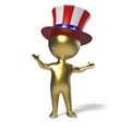 3d Little gold man with Uncle Sam Stars and Stripes top hat