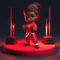 3D Render of Little Karate Girl with Red Kimono