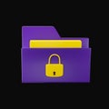 3D Render Of Lock Folder Yellow And Purple Icon Against Black Royalty Free Stock Photo