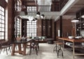 A 3D render of a loft modern interior designed as a open-plan modern apartment. Royalty Free Stock Photo