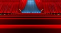 long red carpet between rope barriers with stair and curtain at the end. Red carpet and path barriers 3d. VIP event