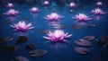 3d render Lotus flowers on a magical night on the water Royalty Free Stock Photo