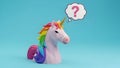 Unicorn Question Mark, 3D Render, Low Poly Style, Blue Background Royalty Free Stock Photo
