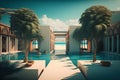 3d render of luxury villa with swimming pool and palm trees