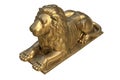 3D render of lying lion gold sculpture isolated on white