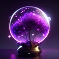 3d render of magic crystal ball with purple tree inside. Futuristic concept Generative AI