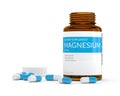 3d render of magnesium pills in bottle over white