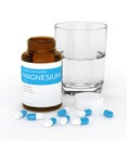 3d render of magnesium pills in bottle with water Royalty Free Stock Photo