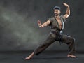 3d Render: a man pose an action with China martial Arts Styles, Kung Fu Royalty Free Stock Photo