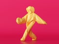 3d render, man wearing yellow halloween costume of a fortune cookie or dumpling, cartoon character walking or dancing Royalty Free Stock Photo