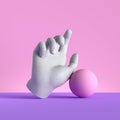 3d render, mannequin hand and ball, relaxed gesture, isolated on pink background, minimal fashion concept, simple clean design.