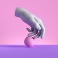 3d render, mannequin hand and ball, relaxed gesture, isolated on pink background, minimal fashion concept, simple clean design.