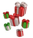 3d render of many christmas presents falling