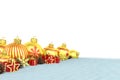 3d render - golden christmas baubles over white background Royalty Free Stock Photo