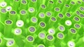 3d render many green batteries on a green background