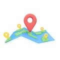 3d render map different pin, Location icon. GPS navigator pointer. 3D render Illustrations.