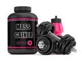 3d render of mass gainer with dumbbells