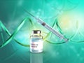 3D medical background with DNA strand and Covid 19 vaccine and syringe