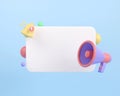 3d render megaphone speaker with bell notification speech bubble. promotion with message copy space. application empty reminder