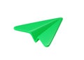 3d render message icon - origami digital illustration, internet communication fly symbol. Green paper plane concept Royalty Free Stock Photo