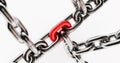 Metal chain links isolated on white background. metal chain with one red link Royalty Free Stock Photo