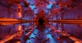 3d render metal sci-fi neon tunnel.