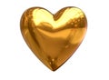 3D Render of metalic golden heart shape isolated on white